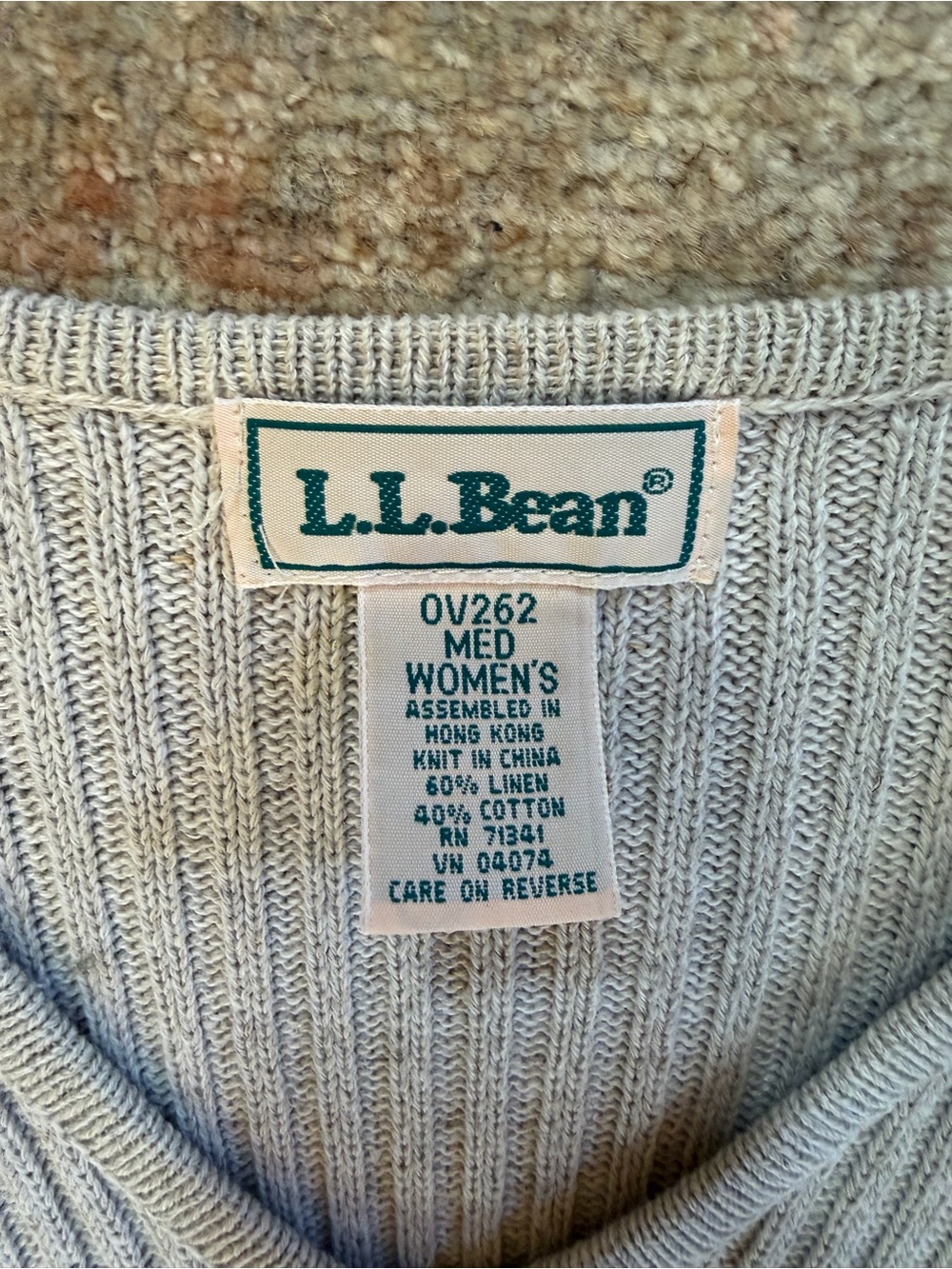 L.L. Bean Ribbed V-Neck Sweater Cotton and Linen - Picture 2 of 2